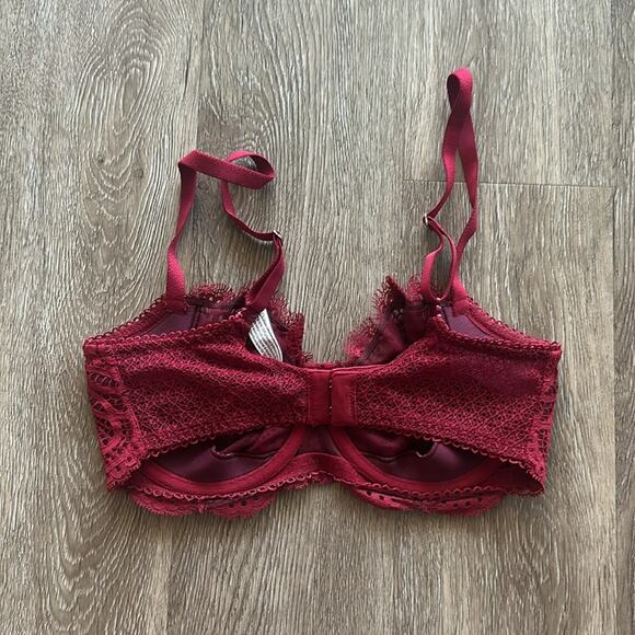 Victoria's Secret Dream Angels Deep Red Lace Push Up Without Padding Bra 32DD - Picture 3 of 4